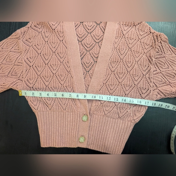 Wilfred Aritzia Pointelle Knit Wool Cotton Blend Cropped Cardigan Pink Sz M NWOT - Picture 6 of 11